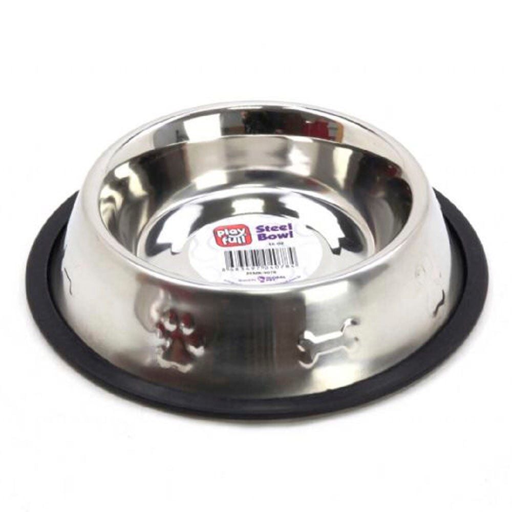 Playfull Pati ve Kemik Kabartma Desenli Çelik Mama ve Su Kabı 16 Oz