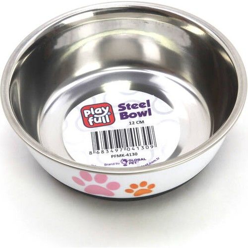 Playfull Pati Desenli Çelik Mama ve Su Kabı Kauçuk Tabanlı 12CM