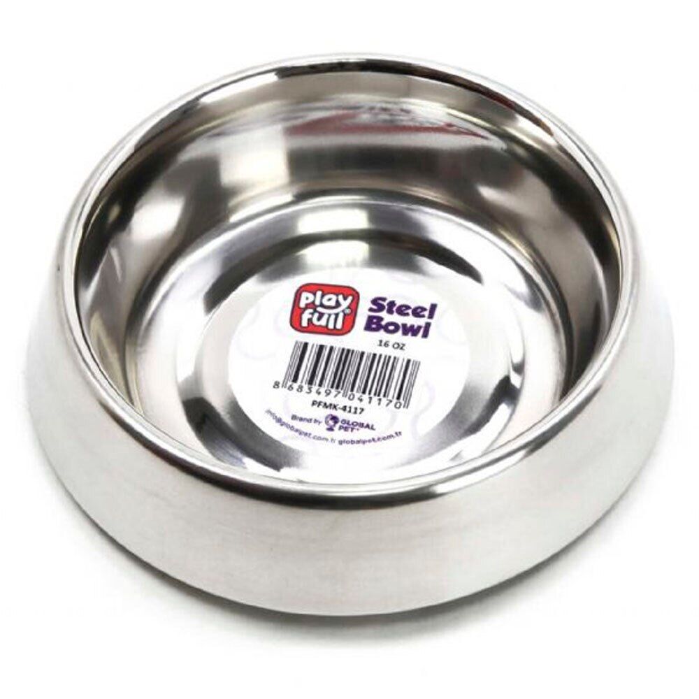 Playfull Haşere Engelleyici Çelik Mama ve Su Kabı Kauçuk Tabanlı 16 Oz