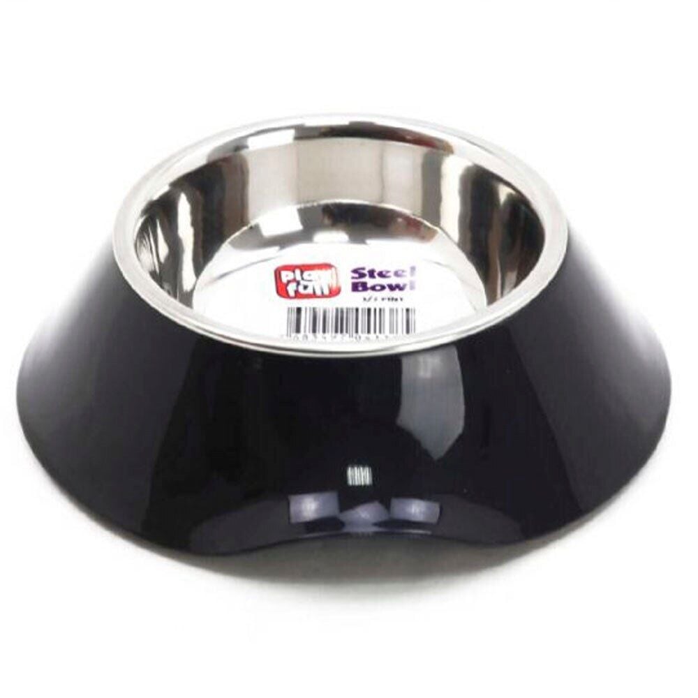 Playfull Siyah Plastik Çerçeve İçinde Çelik Mama Su Kabı