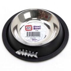 Playfull Balık Desenli Siyah Çelik Mama ve Su Kabı 8 Oz