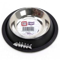 Playfull Balık Desenli Siyah Çelik Mama ve Su Kabı 8 Oz