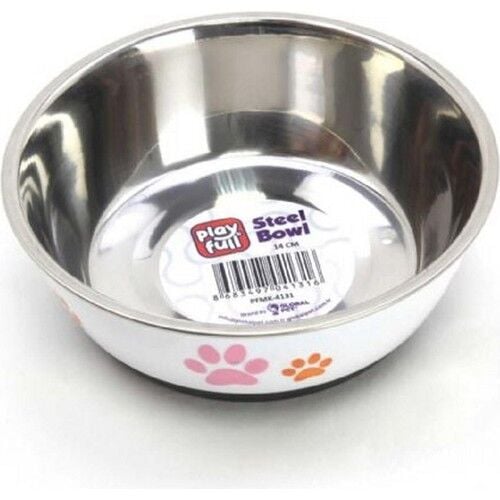 Playfull Pati Desenli Çelik Mama ve Su Kabı Kauçuk Tabanlı 14 cm