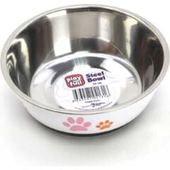 Playfull Pati Desenli Çelik Mama ve Su Kabı Kauçuk Tabanlı 14 cm