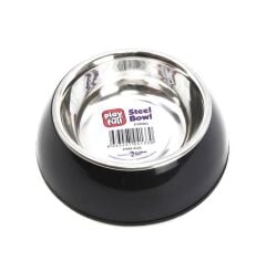 Playfull Siyah Plastik Çerçeve İçinde Çelik Mama ve Su Kabı Kauçuk Tabanlı