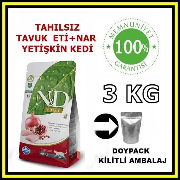 N&D tahılsız tavuk ve narlı yetişkin kedi maması 3 kg açık mama