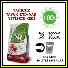N&D tahılsız tavuk ve narlı yetişkin kedi maması 3 kg açık mama