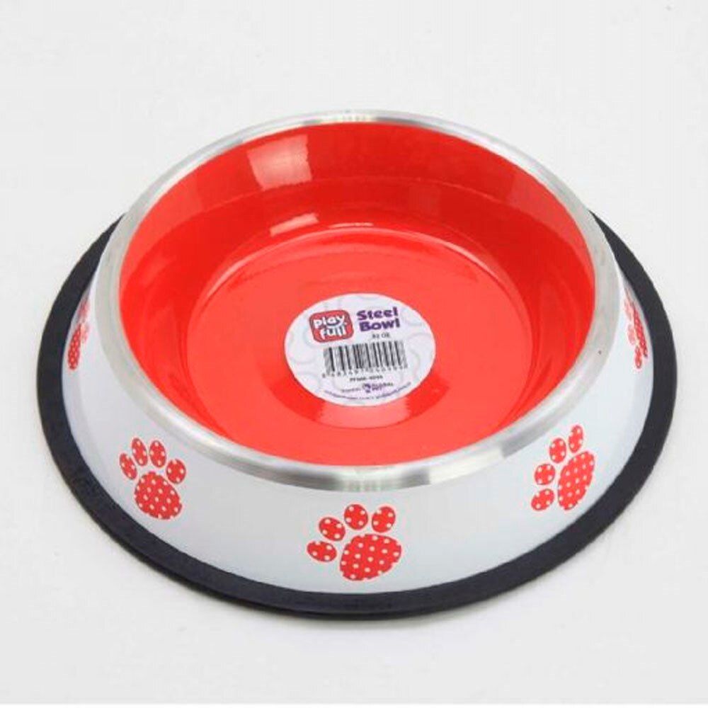 Playfull Renkli Pati Desenli Çelik Mama ve Su Kabı 32 Oz