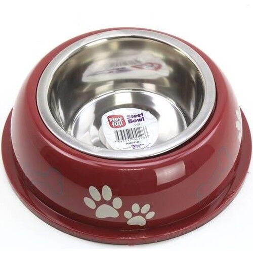 Playfull Pati ve Kemik Desenli Plastik Çelik Mama ve Su Kabı Tabanlı