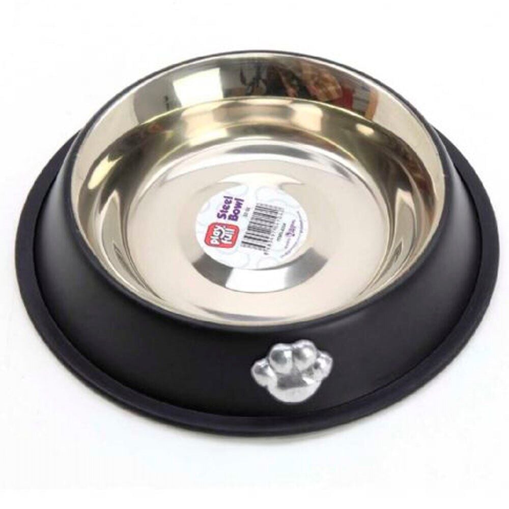 Playfull Pati Desenli Siyah Çelik Mama ve Su Kabı 32 Oz