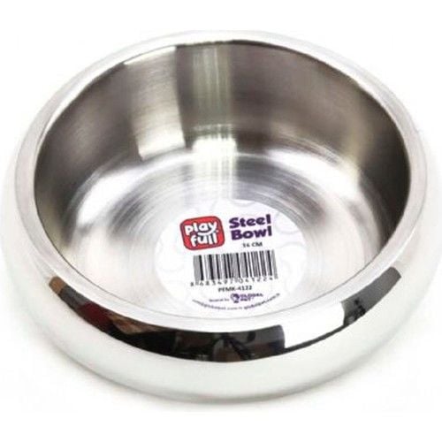 Playfull Çift Taraflı Çelik Mama ve Su Kabı Kauçuk Tabanlı 16 cm