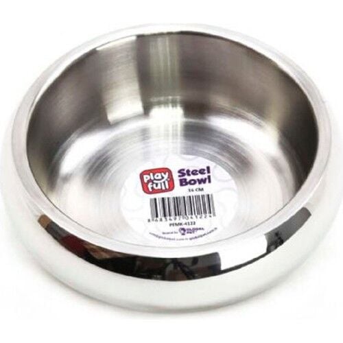 Playfull Çift Taraflı Çelik Mama ve Su Kabı Kauçuk Tabanlı 16 cm