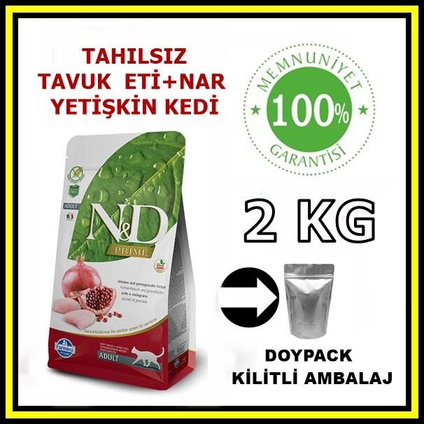 N&D tahılsız tavuk ve narlı yetişkin kedi maması 2 kg açık mama