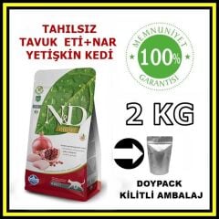 N&D tahılsız tavuk ve narlı yetişkin kedi maması 2 kg açık mama