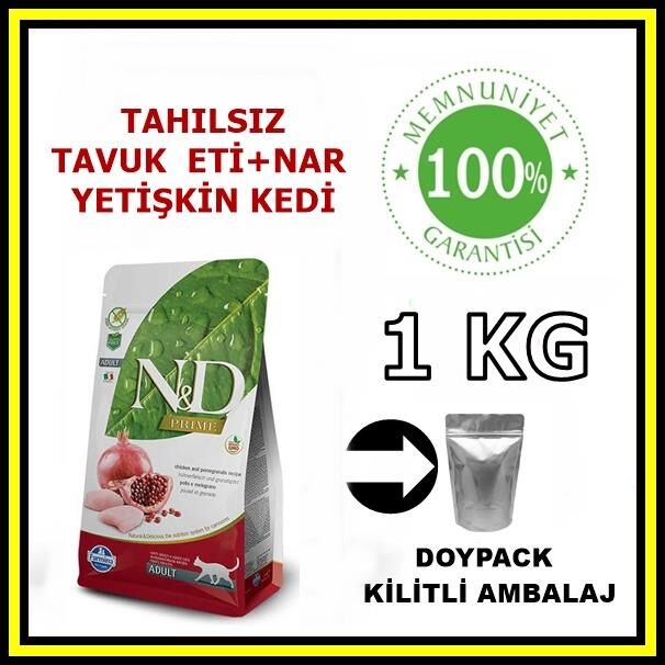 N&D tahılsız tavuk ve narlı yetişkin kedi maması 1 kg açık mama