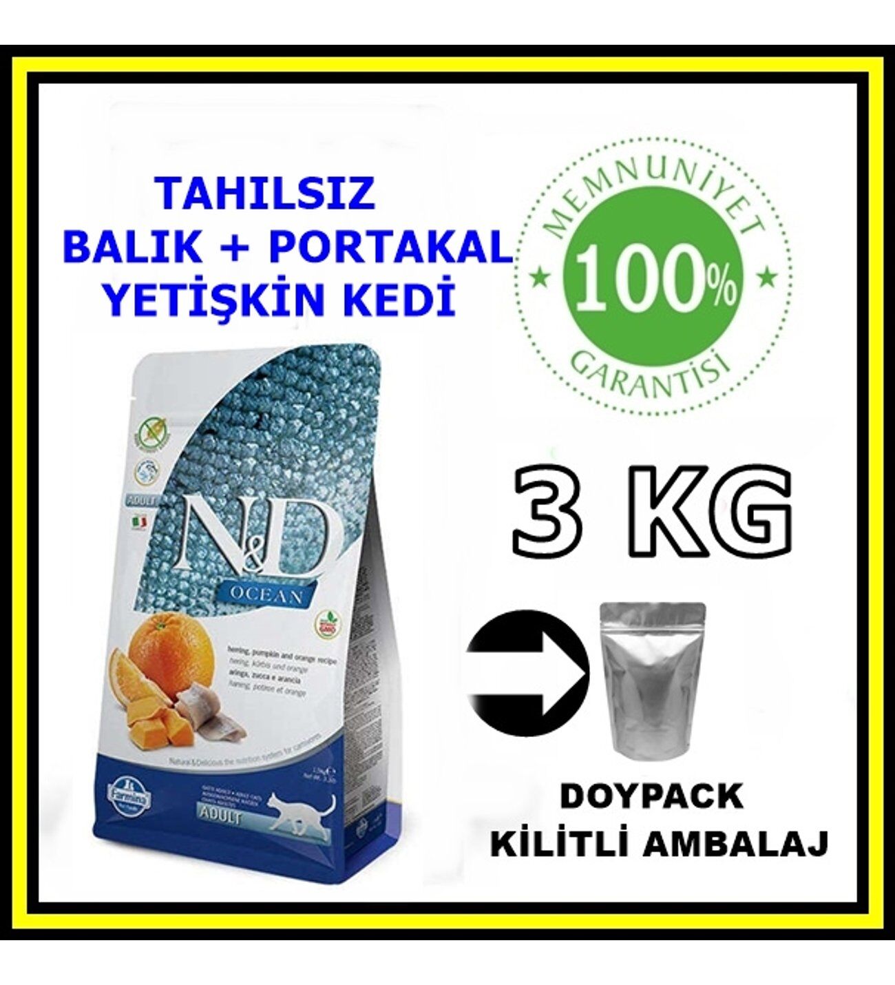 N&D tahılsız ocean balıklı yetişkin kedi maması 3 kg açık mama