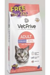 VetPrive Kısırlaştırılmış Somonlu Kedi Maması 10+2 Kg Bonus Paket