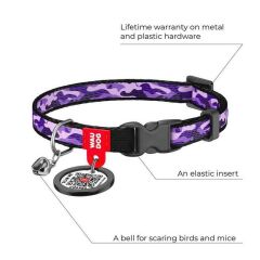 Waudog Collar QR Pasaportlu Kedi ve Ufak Irk Köpek Boyun Tasması 20-30 CM, 10 MM, L,  Purple Camo