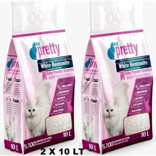 Pet Pretty Pudra Kokulu Ince Taneli Topaklaşan Kedi Kumu 10LT x 2 Adet