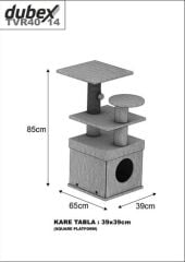 Dubex 65x39x85 cm Kedi Oyun Evi ve Tırmalama Platformu Gri