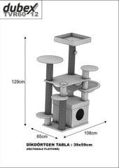 Dubex 65x108x129 cm Kedi Oyun Evi ve Tırmalama Platformu Gri