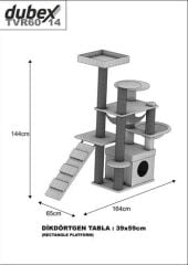 Dubex 55x160x124 cm Kedi Oyun Evi ve Tırmalama Platformu Tarçın