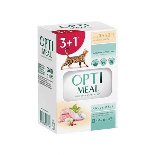 Optimeal Tavşanlı Beyaz Soslu Kedi Yaş Mama 85G 3+1
