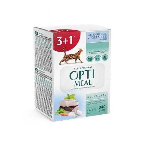 Optimeal Morina Balığı-Sebzeli Jöleli Kedi Yaş Mama 85G 3+1