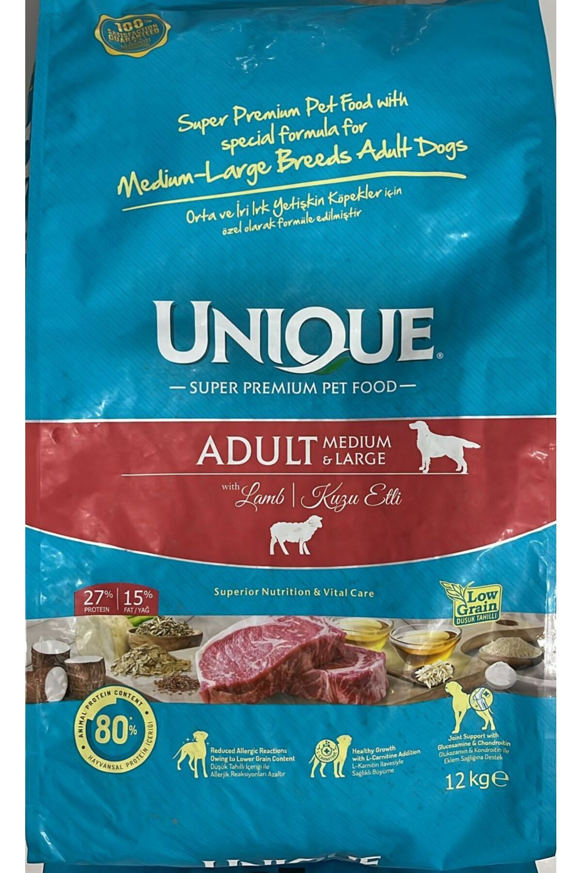 Unique  Adult Medium&Large Lamb 12kg Kuzu Etli Köpek Maması