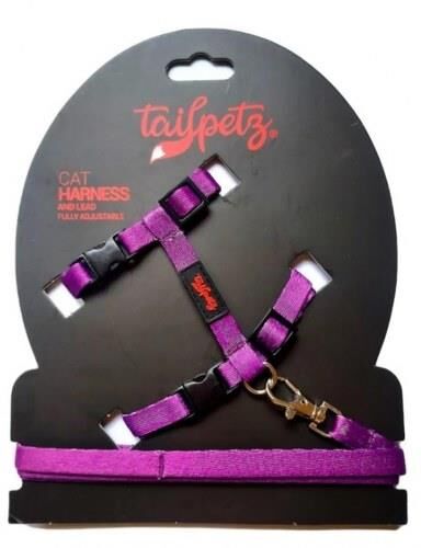 Tailpetz Cat Harnes Ayarlanır Kedi Gezdirme Takım Tasması Mor