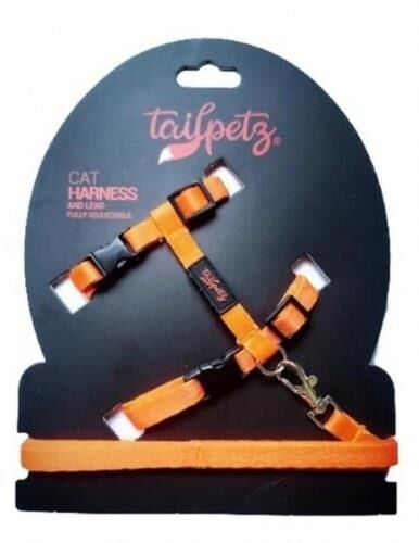 Tailpetz Cat Harnes Ayarlanır Kedi Gezdirme Takım Tasması Turuncu