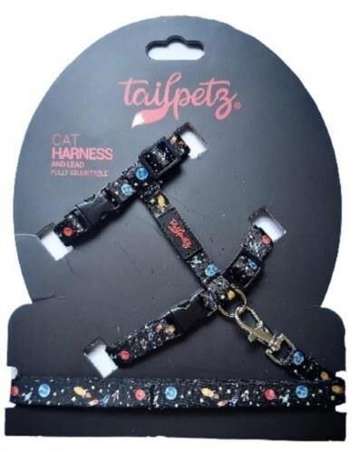 Tailpetz Cat Harnes Ayarlanır Kedi Gezdirme Takım Tasması Space  Desenli