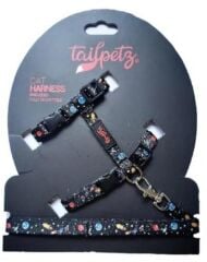 Tailpetz Cat Harnes Ayarlanır Kedi Gezdirme Takım Tasması Space  Desenli