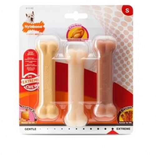 Nylabone Fıstık Ezmesi, Tavuk ve Domuz Pastırması Aromalı Köpek Çiğneme Seti S