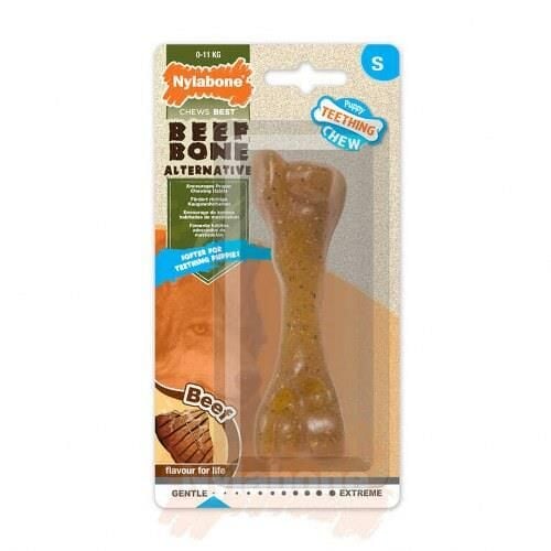 Nylabone Biftek Aromalı Yavru Köpek Çiğneme Kemiği S